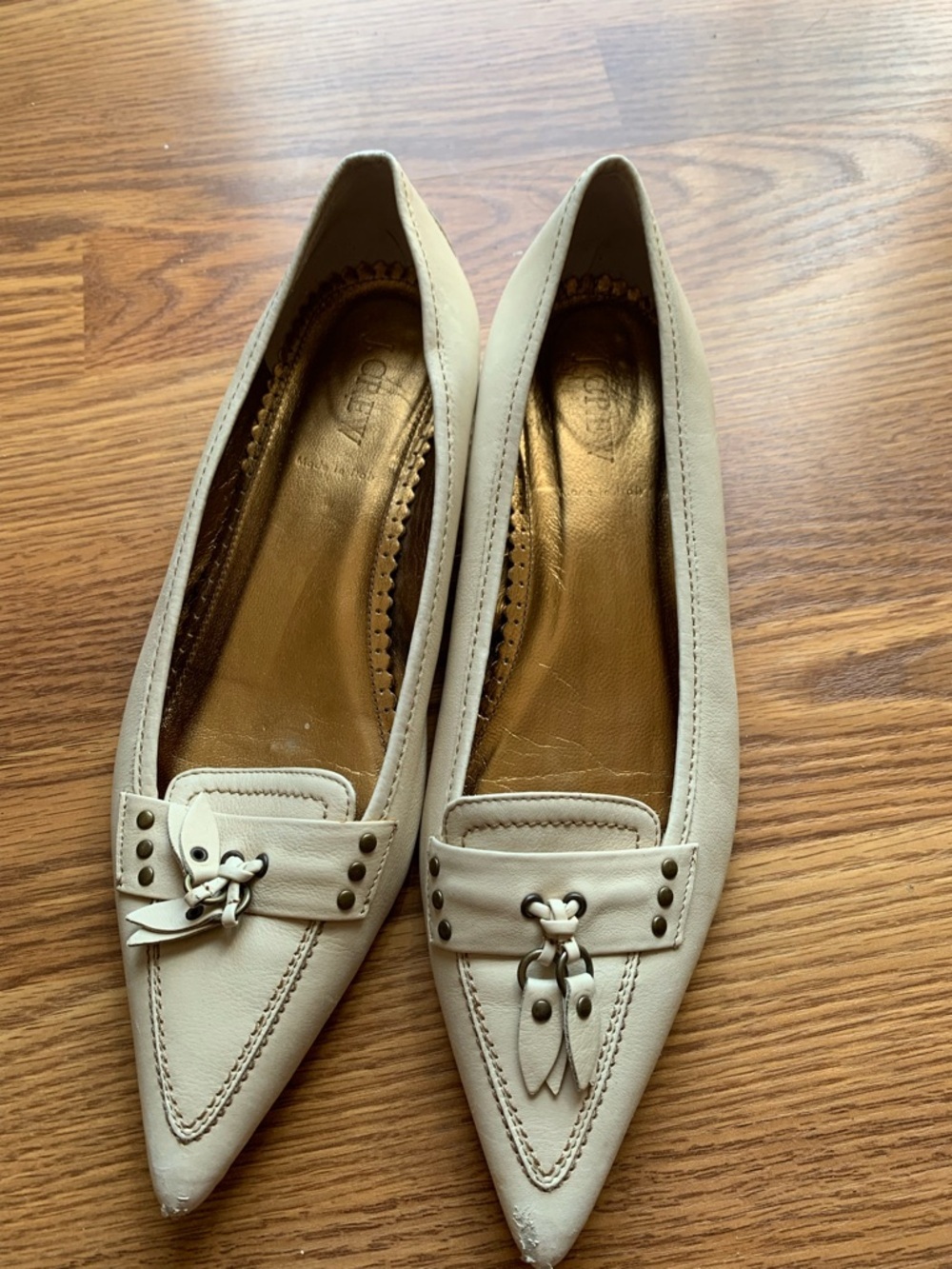 J.Crew Vintage Cream Pointed Womens Heeled Shoe Leather Size 9 Made in Italy